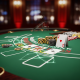 Premium online live blackjack table with cards showing a strong player hand and neatly stacked casino chips, overlaid with an abstract visual representing strategic clarity, debunking common myths.