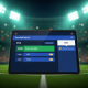 Modern online sports betting interface on a tablet, highlighting a 'Draw No Bet' market with a 'Stake Returned on Draw' feature, set against a blurred football stadium background, symbolizing safe betting.