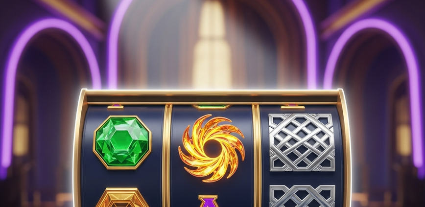 A vibrant, hyper-realistic online slot machine interface with unique, luxurious symbols spinning on a premium digital casino platform, highlighting exclusivity and high winning potential.