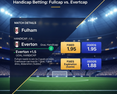 A modern online sports betting interface comparing Handicap and Spread Betting for a football match, showing virtual score adjustments and dynamic profit/loss graphs.