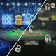 A split image contrasting a secure, licensed online casino interface with clear regulatory symbols and a professional look, against a dark, chaotic, and risky unlicensed casino interface with broken security icons and distorted elements, highlighting the difference in player protection and trust.