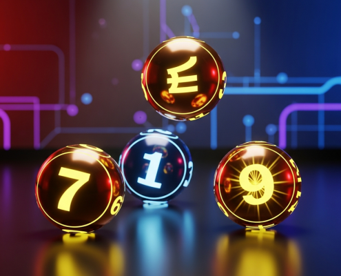 Stylized 4D lottery balls with glowing numbers on a premium digital platform backdrop, representing Magnum 4D pricing and winning opportunities in Malaysia.