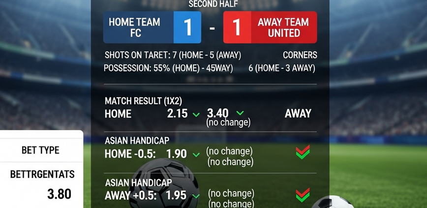 Dynamic online sports betting interface showing Malaysian Super League (MSL) football match odds and statistics against a blurred stadium background, emphasizing strategic betting.