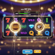 A vibrant, hyper-realistic online slot machine interface with spinning reels showing winning symbols, high RTP display, and bonus feature effects in a luxurious digital casino setting.