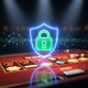 A vibrant online casino game interface, possibly a slot machine or card table, protected by a glowing digital shield and padlock icon, symbolizing robust cybersecurity against hacking threats.
