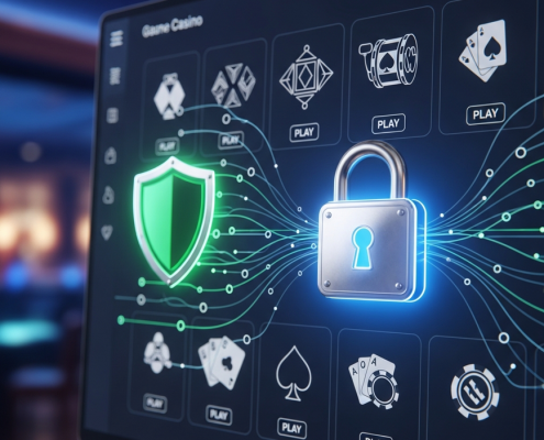 A secure online casino interface featuring a prominent padlock and shield icon, symbolizing robust data protection and trustworthiness for Malaysian players on a premium gaming platform.