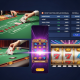 Sleek digital interface of a unified online casino platform, showing integrated views of live dealer Baccarat, slot machine reels, sports betting odds, and 4D lottery, representing a 'one account, every game' experience.
