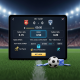 Sleek, integrated online sportsbook dashboard showcasing live football betting markets on one side and esports betting options on the other, with prominent security and fast payout indicators.