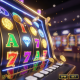 Dynamic online slot machine interface with spinning reels, vibrant jackpot symbols, and a subtle progressive jackpot counter, set against a luxurious online casino backdrop, representing top slot providers for Malaysian players.