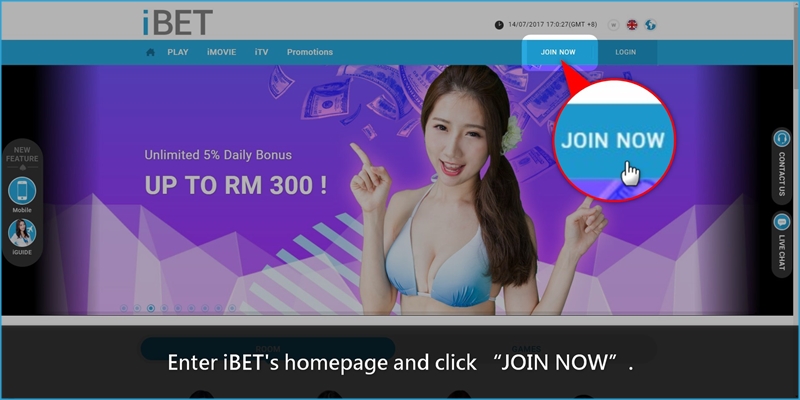Enter iBET’s homepage and click “JOIN NOW