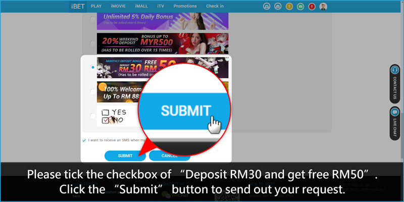 iBET Promotion Tutorial - Get Free RM50 by deposit RM30-success
