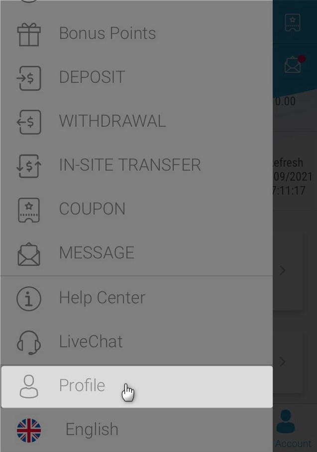 Log in to your account and select ‘Profile’ from the dropdown menu.