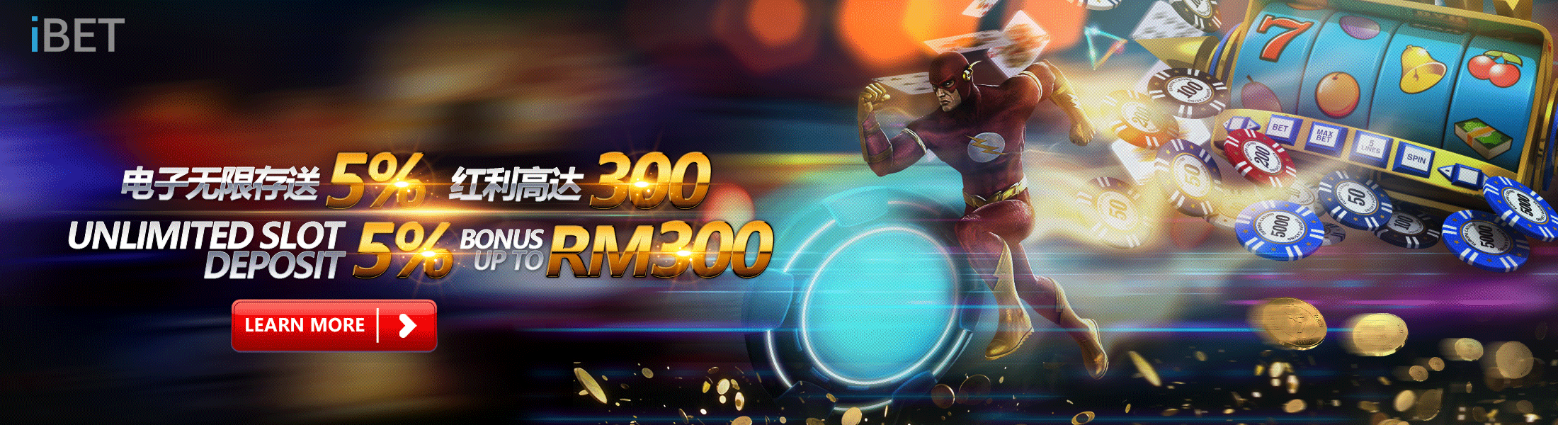 iBET Promotion - 5% Unlimited Slot Deposit Bonus Up to RM300