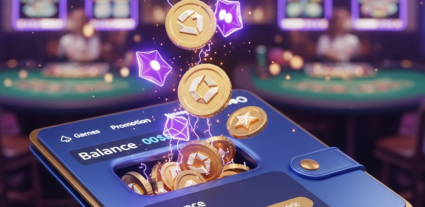 Digital interface of a premium online casino showing a deposit being processed with a significant reload bonus being added to the player's balance, symbolizing extra value and loyalty rewards.