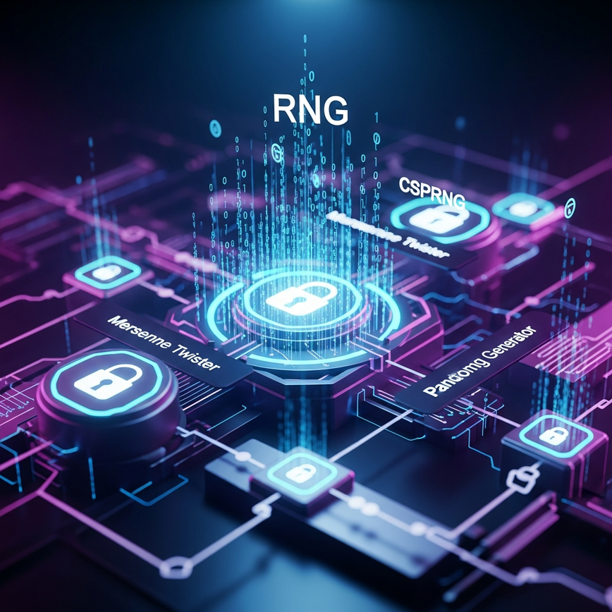 To visualize the complexity and security of advanced RNG technology, including cryptographic safeguards and sophisticated algorithms.