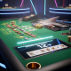 Dynamic, high-angle view of a Speed Baccarat table with cards being dealt rapidly face-up, a glowing digital timer counting down, and neatly stacked casino chips, conveying a fast-paced and luxurious online casino experience.