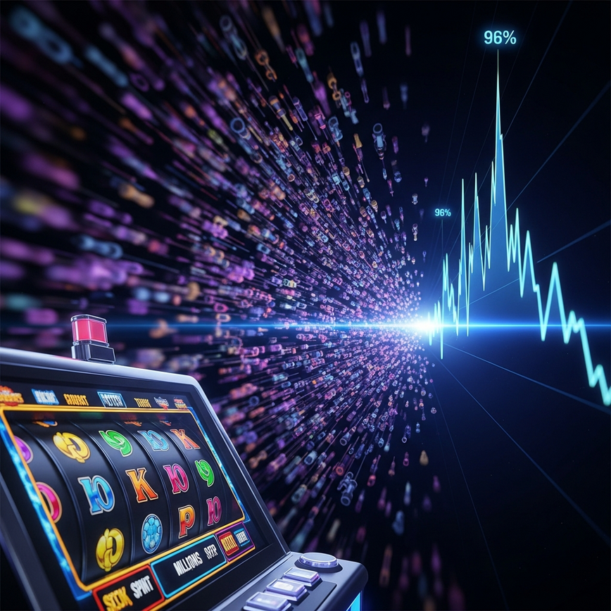 Visualizes the long-term nature of RTP, showing how results stabilize over millions of spins despite short-term fluctuations.