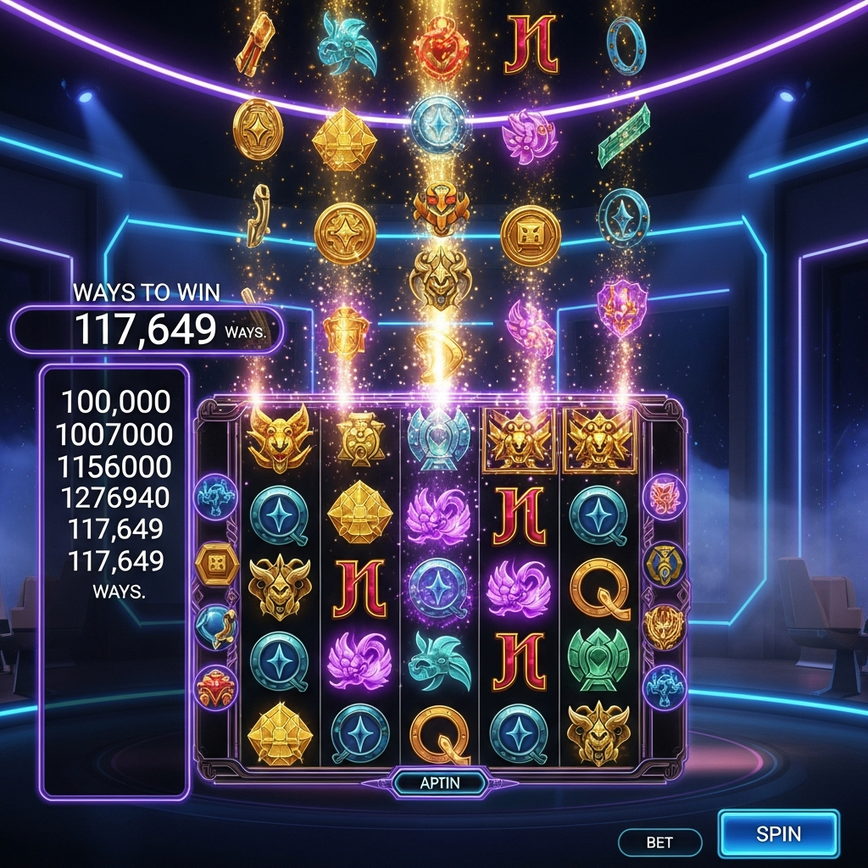 Visually explains the core mechanics of Megaways slots, including dynamic reels, the changing 'ways to win' counter, and the cascading reels feature.