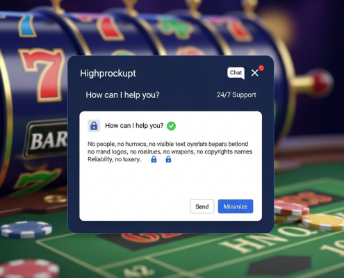 A sleek online casino interface featuring a prominent live chat support window, symbolizing trustworthy and efficient customer service on a secure gaming platform.