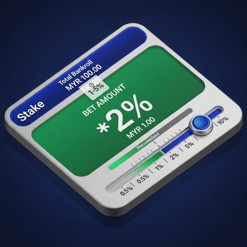 图解老虎机资金管理的数学‘1-5%投注法则’，显示投注额与总资金的关系。