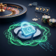 Sleek online casino e-wallet interface with a glowing padlock icon and encrypted data streams, symbolizing secure transactions and player fund protection.