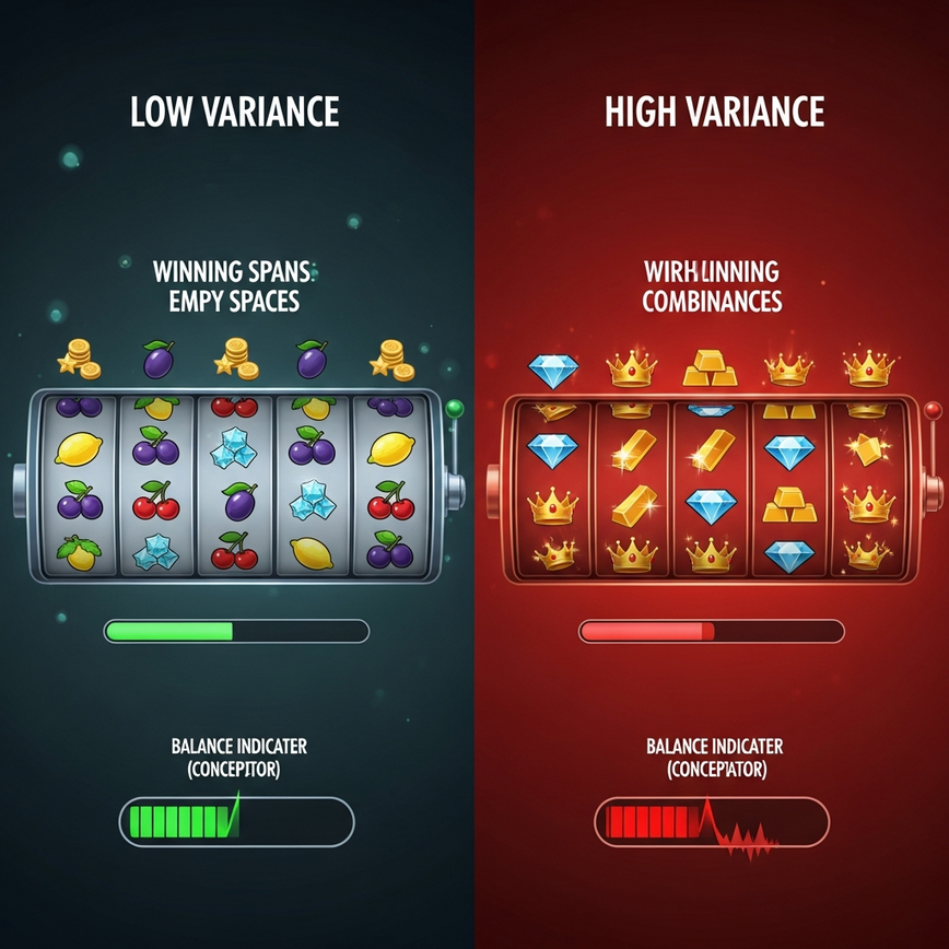 Visualizes the difference between high and low variance slot games, or the strategic rotation between different game types.