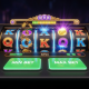 Dynamic online slot machine interface with prominent 'Max Bet' and 'Minimum Bet' buttons, visually contrasting a potential large win on the max bet side with a smaller win on the min bet side, illustrating strategic choices.