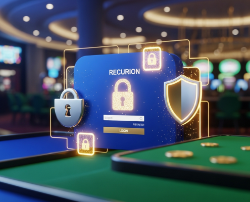 A modern online casino interface featuring security symbols like a padlock and shield, representing legal and safe online gambling in Malaysia.