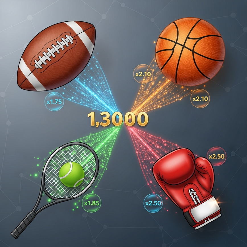 Illustrates the concept of multiple individual bets (legs) combining into a single parlay, with the odds multiplying to show exponential payout growth.