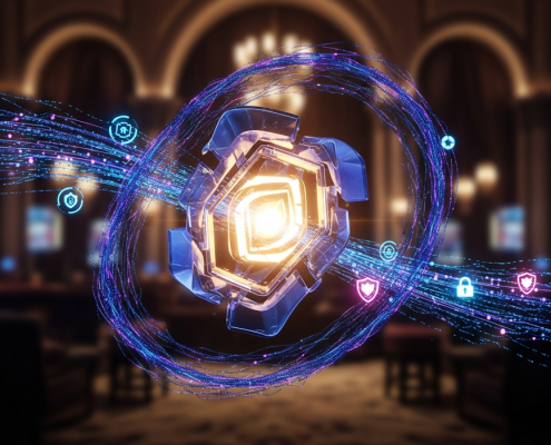 A secure digital gateway or vault interface, symbolizing online casino withdrawal limits and financial security with glowing data streams and a luxurious background.