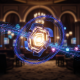A secure digital gateway or vault interface, symbolizing online casino withdrawal limits and financial security with glowing data streams and a luxurious background.