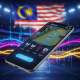 Dynamic smartphone displaying a live esports betting interface with game stream and odds, set against a futuristic digital arena with subtle Malaysian-inspired neon lights, representing online esports betting in Malaysia.