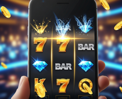 Sleek smartphone displaying a vibrant, high-performance mobile casino game with smooth animations and glowing UI elements, representing optimal gameplay.