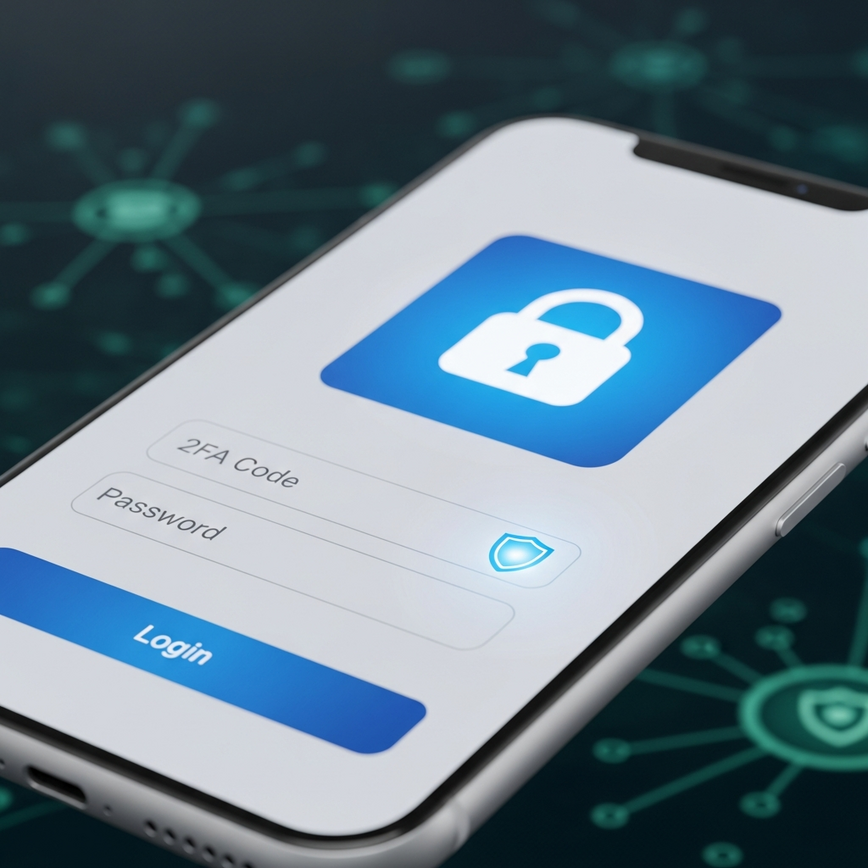 直观展示双重身份验证 (2FA) 的概念以及针对在线娱乐城账户的高级移动安全措施，以促进安全访问。