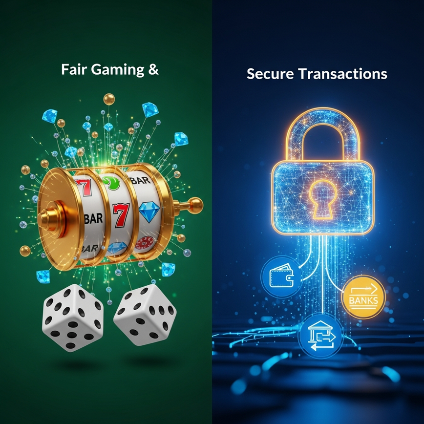 Illustrates the concepts of fair gaming and secure financial transactions within an online casino.