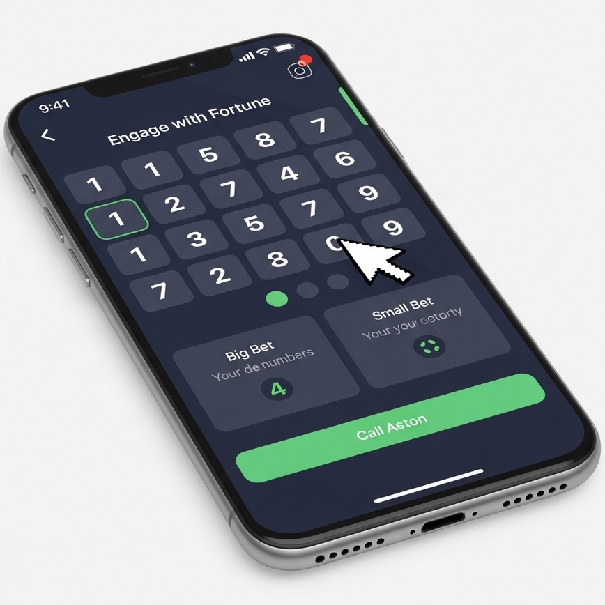 Modern mobile interface showing a 4D lottery number selection screen with options for 'Big Bet' and 'Small Bet,' illustrating the process of playing Magnum 4D online.