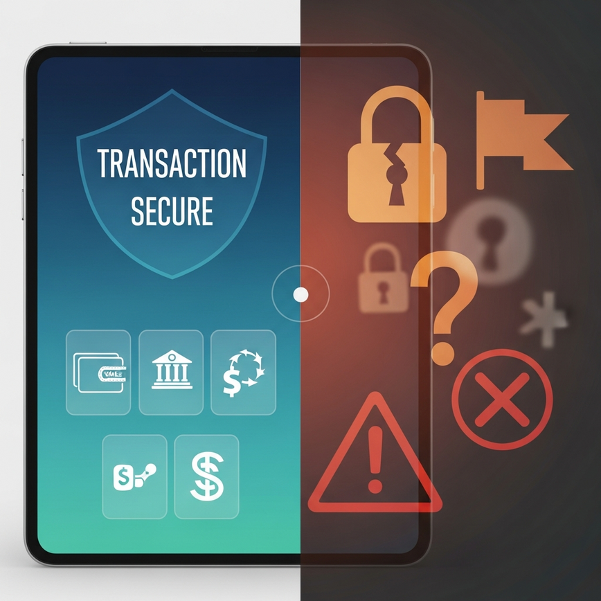 Visualizes secure financial transactions and highlights potential 'red flags' in online casino operations.