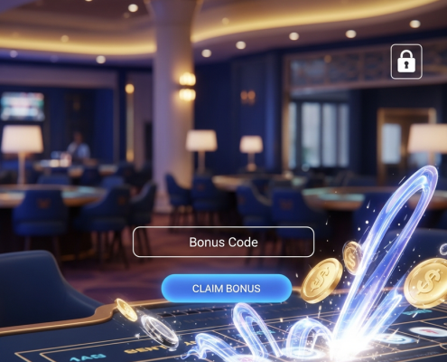 A secure online casino interface displaying a prominent bonus code offer and a padlock icon, symbolizing legitimate promotions and player safety in Malaysia.
