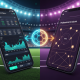 Dynamic visual illustrating the choice between DIY and professional World Cup football betting, showing a split screen with a data-rich mobile betting interface on one side and an abstract expert analysis dashboard on the other, set against a blurred football stadium background.