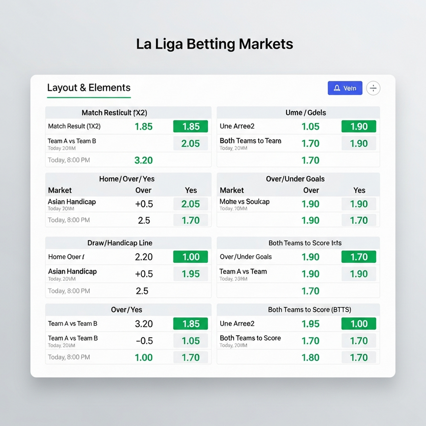 展示了文章中讨论的各种热门西甲投注盘口的结构。