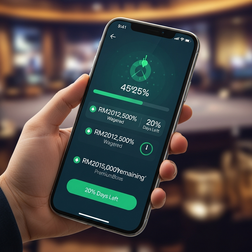 通过移动设备上清晰的实时奖金进度跟踪器，来说明‘iBET 马来西亚如何确保奖金透明度’和‘理解投注要求：数学原理解析’。