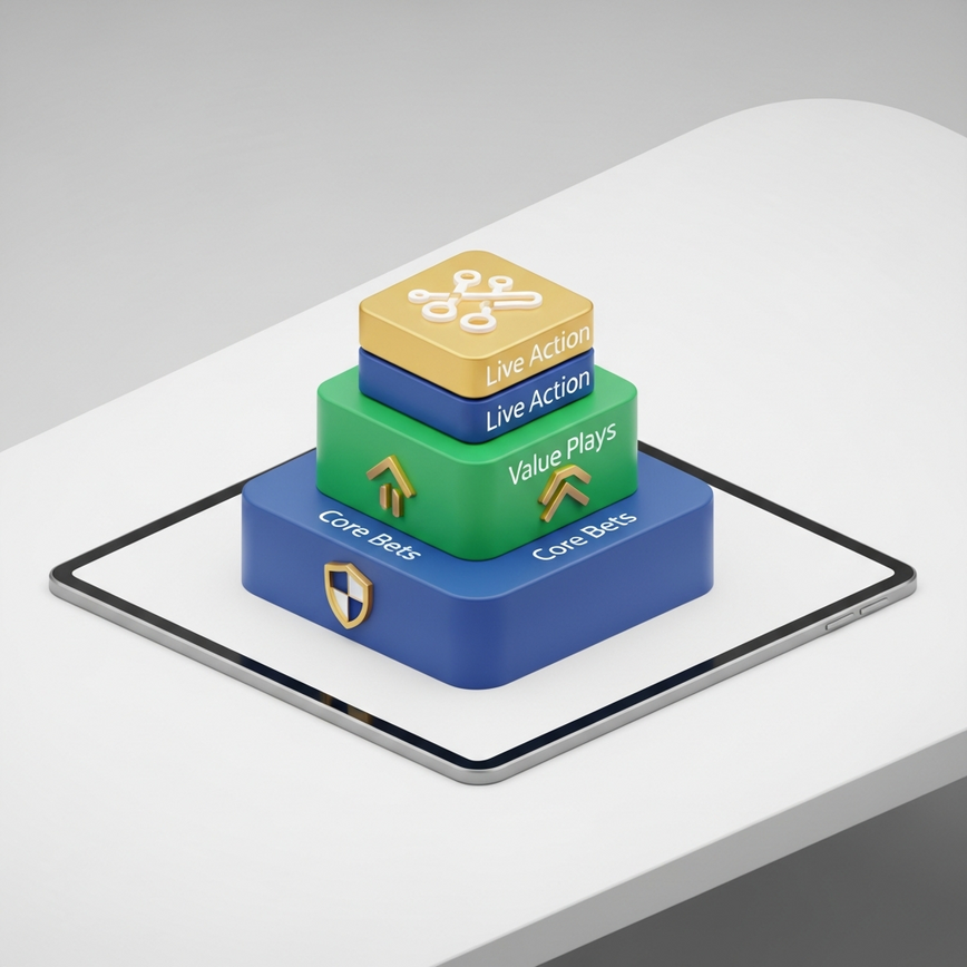 展示了用于锦标赛投注的三层资金管理策略概念。