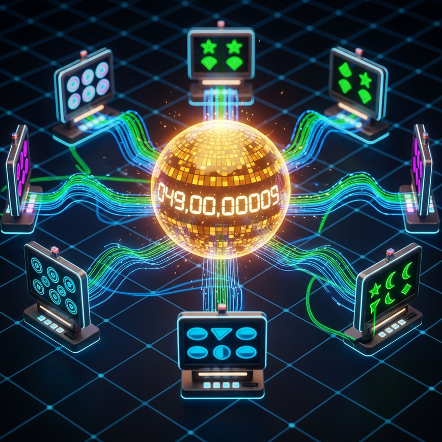 Illustrates the concept of how progressive jackpots work by showing multiple <a href=