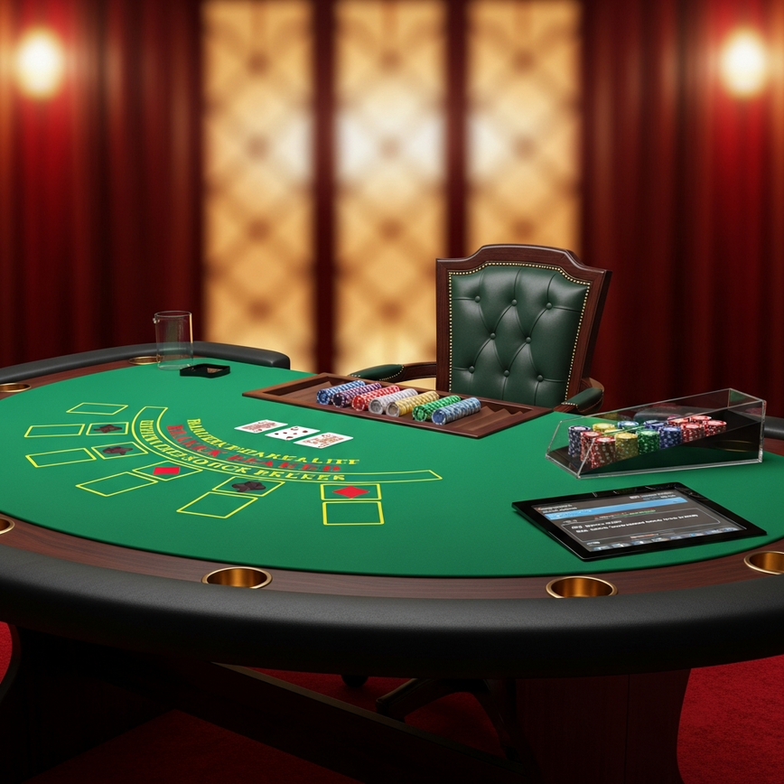 Conveys the concept of respect for dealers and fostering positive relationships at virtual tables, subtly incorporating cultural appreciation through ambiance without showing actual people.