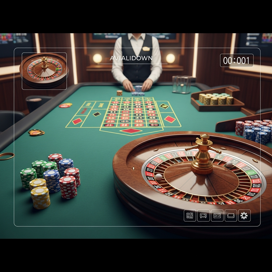 Illustrates the transparency and real-time nature of live dealer roulette, showing the physical wheel and its integration with a digital interface, emphasizing authenticity and trust.