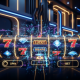 Vibrant online slot machine interface with spinning reels and glowing digital data streams, representing the complex and unpredictable nature of slot payouts due to RNG technology.