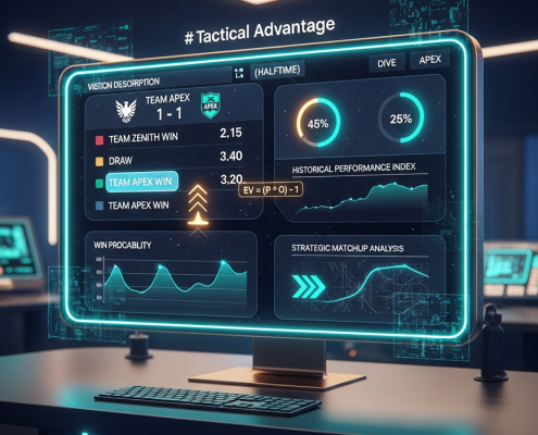 Digital sports betting interface showing various odds, probability calculations, and analytical graphs, symbolizing the strategic approach to value betting and finding an edge.