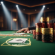A high-definition, close-up image of a luxurious online blackjack table, featuring a dealer's Ace upcard, a neat stack of player's casino chips, and a subtle conceptual 'Insurance' bet indicator on the green felt, highlighting the decision point in the game.