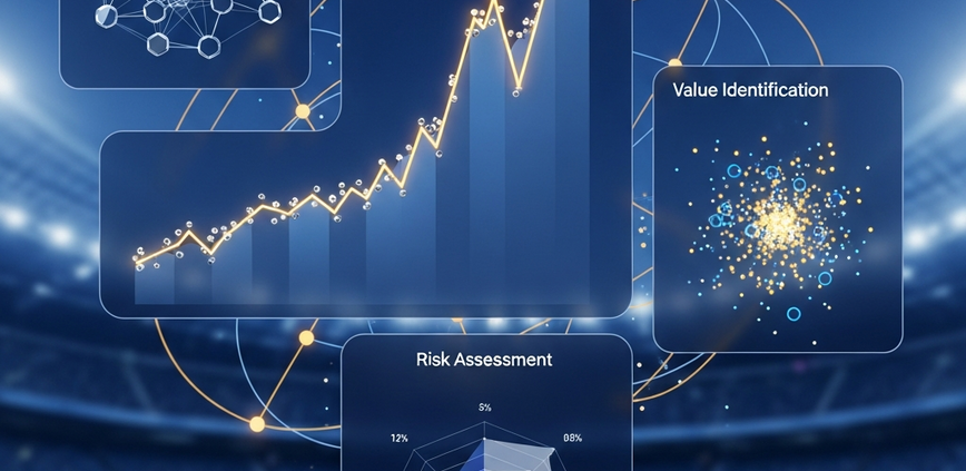 High-tech digital dashboard showing a long-term profit growth graph, bankroll management, and risk assessment widgets, symbolizing a profitable betting strategy.