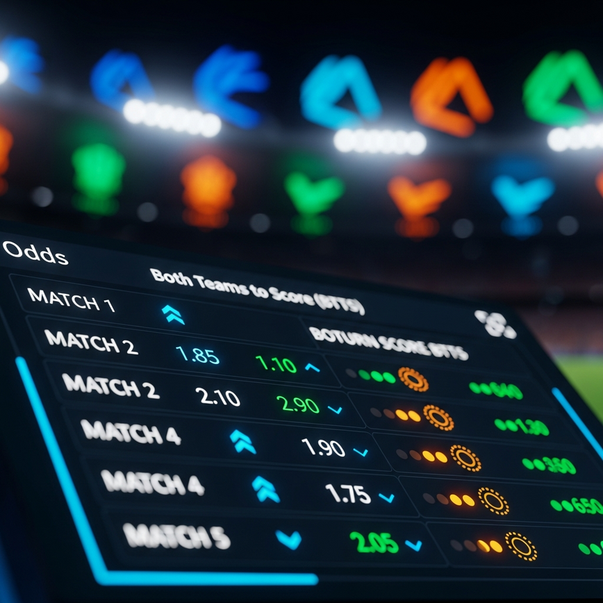 Visualizes the dynamic nature of 'In-Play BTTS Considerations' and 'BTTS Odds Comparison Across Competitions', emphasizing real-time market changes.